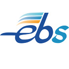 Das EBS-Logo mit den blauen Kleinbuchstaben ebs und drei farbigen Linien über dem e, die Bewegung oder Geschwindigkeit suggerieren.